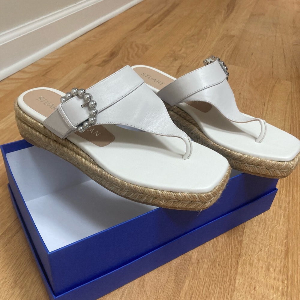 Stuart Weitzman Pearl Wedge Espadrille Thong Sandal